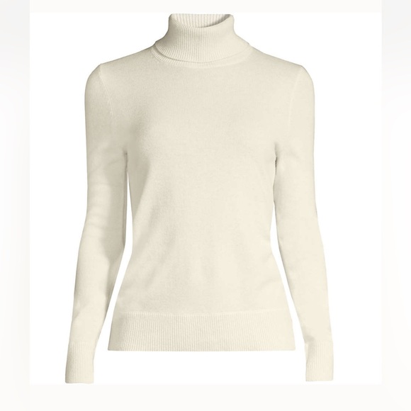 Lands’ End two-play cashmere turtleneck sweater Fresh Ivory Color Size Medium - Picture 1 of 11